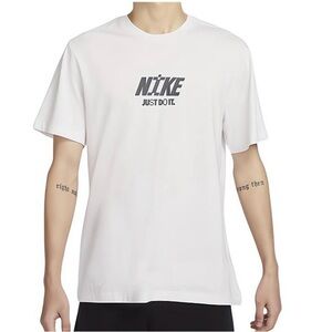 The Nike Men's L White Tee with Gray Logo “just do it” spell out short sleeve